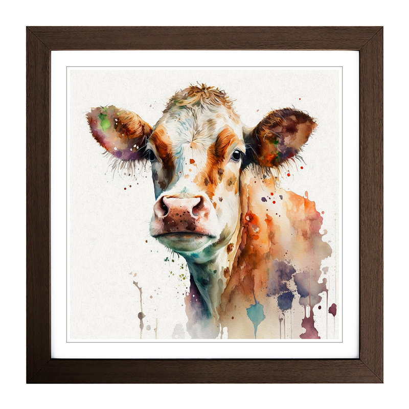 Cow Watercolour - Framed Print, Walnut