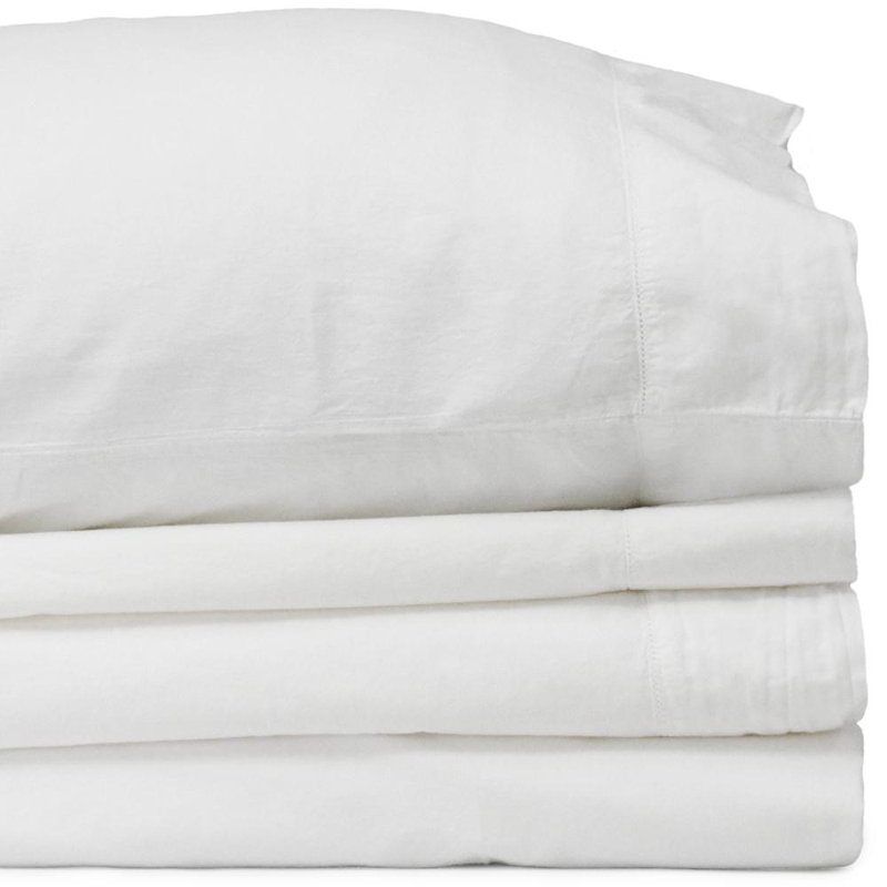 Coton délavé à longues fibres délavé 4 pièces Ensemble de draps en percale, Simple, Blanc