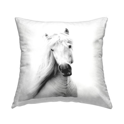 White Windblown Stallion Horse Printed Throw Pillow Design By Elephant Stock