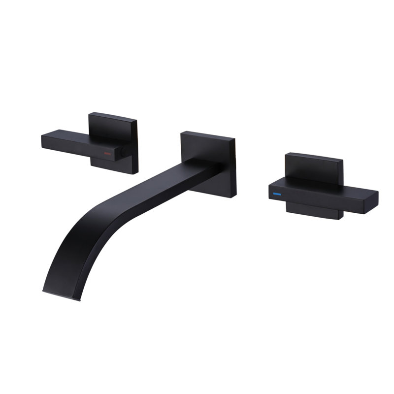 Wall Mounted Faucet 2-handle Bathroom Sink Faucet Matte Black