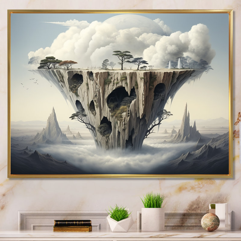 «Mind-Blowing», art mural surréalisme, H 30 po x l 40 po x P 1,5 po, Cadre flottant doré