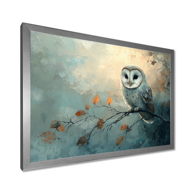Gentle Owl at Night - hibou, art mural, H 12 po x l 20 po, Cadre flottant, Argent argent