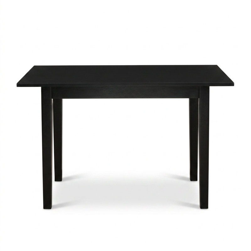 Ensemble de salle à manger rectangulaire 3 pièces en bois d'hévéa asiatique fini noir, chaises à dossier en X et rallonge papillon, style milieu du siècle