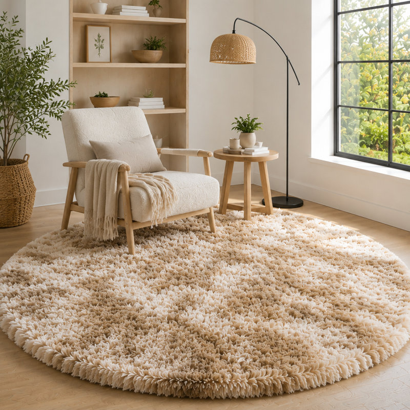 Plush Round Area Rug, Soft Fuzzy Shag Rug for Bedroom Living Room Balcony, Fluffy Carpet for Home Decor, Non-Slip Cozy Decorative Rug.
