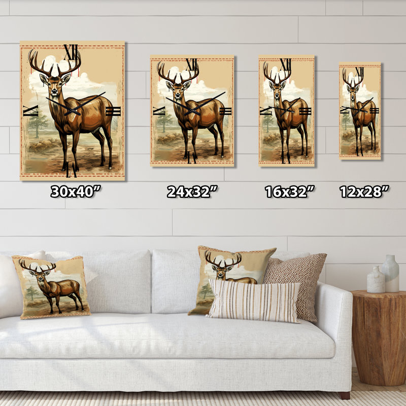 Horloge murale majestueuse, cerf et animaux, Grand