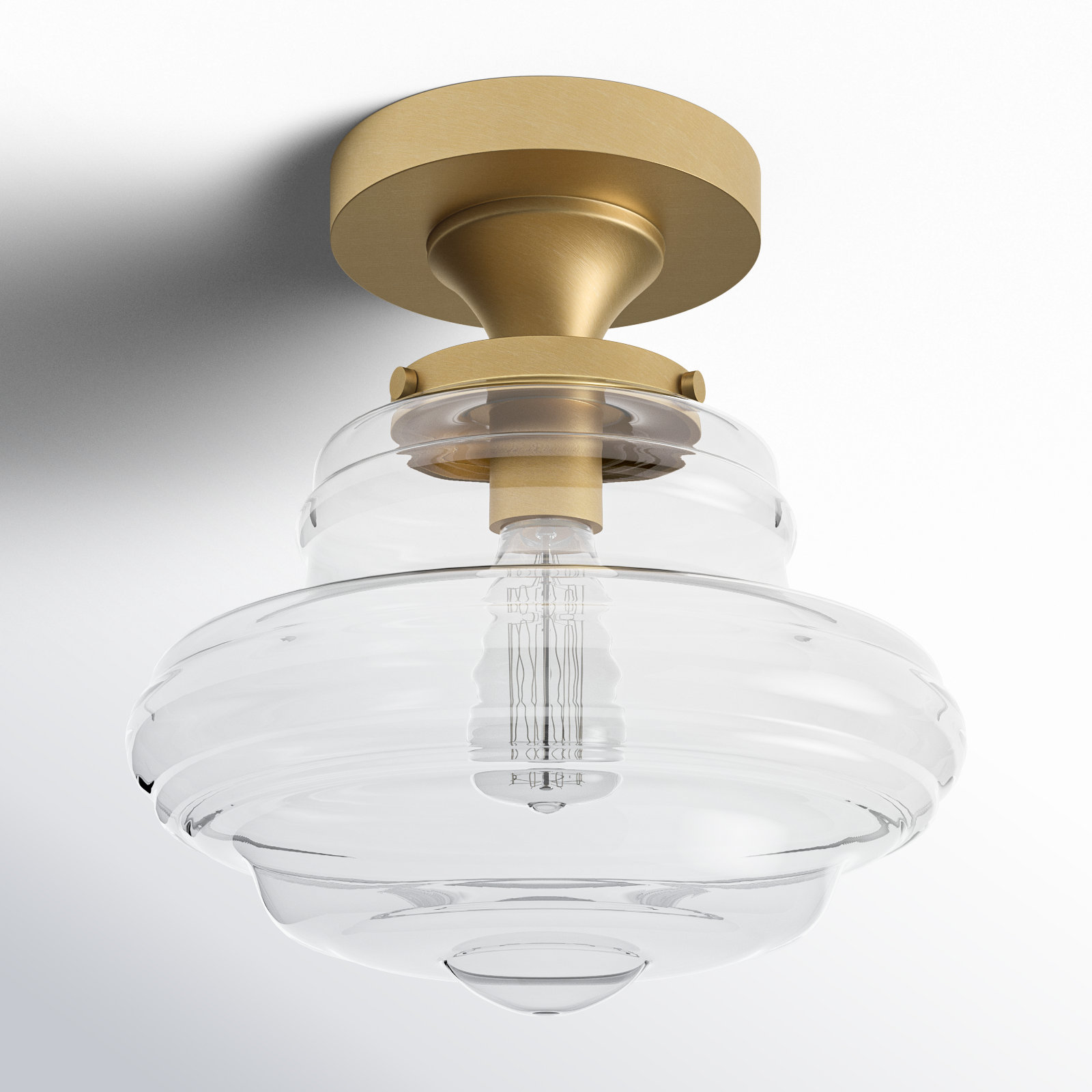 Marah Single Light Glass Semi Flush Mount, Natural Brass