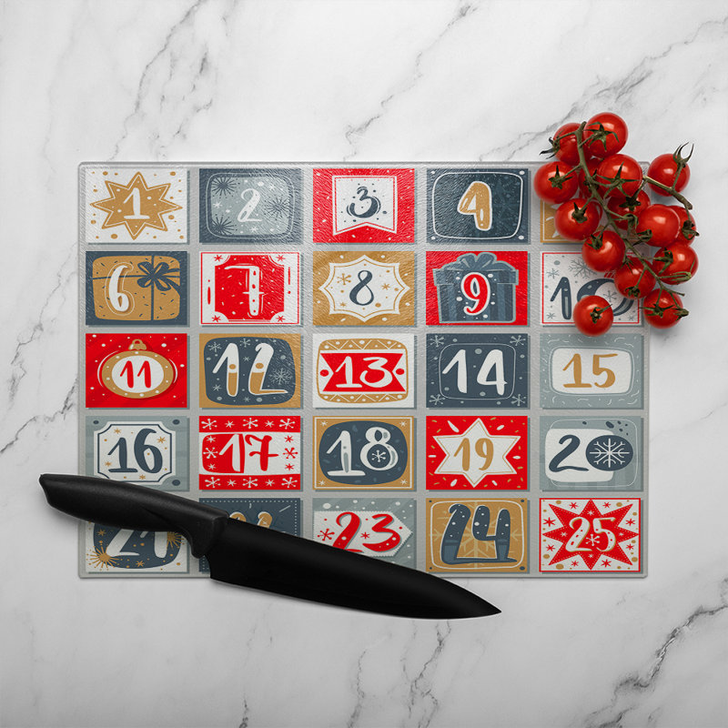 December Advent Calendar Dining Glass Chopping Board, 28cm L x 20cm W