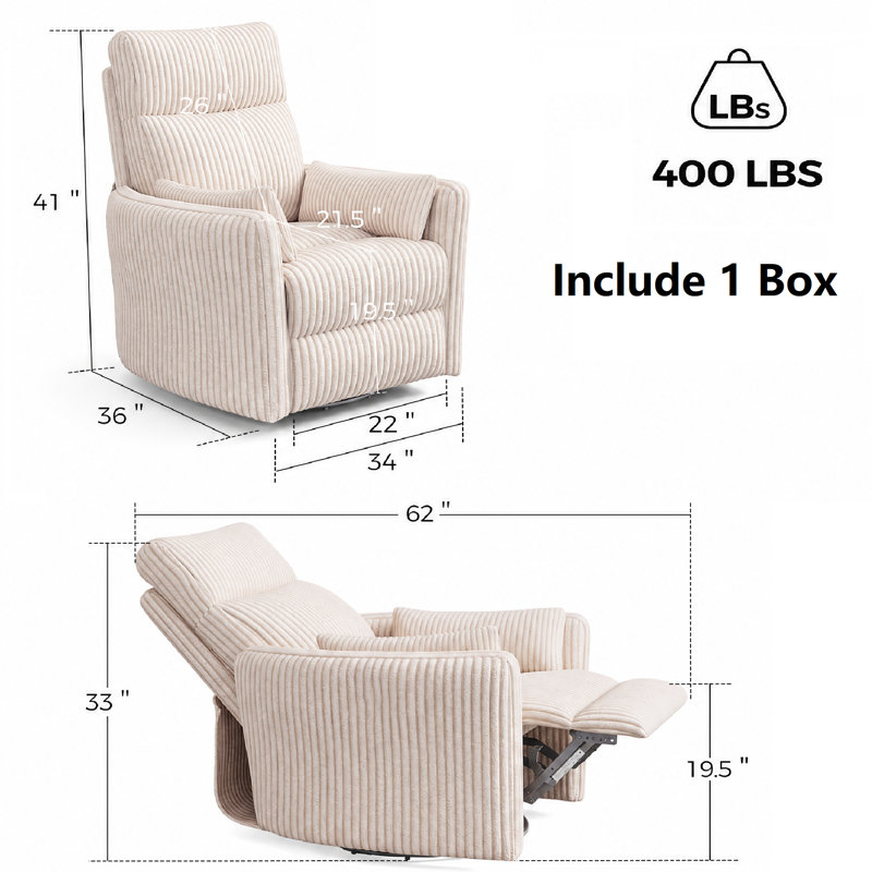  Fauteuil inclinable électrique inclinable et berçant Sherry de 34 po (ensemble de 2), Effie beige, Power - Push Button