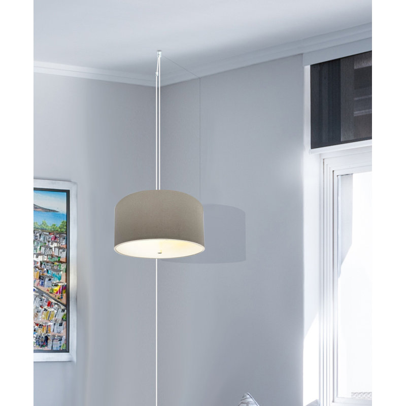 Luminaire suspendu tambour 2 lumières Lillian, gris, Blanc
