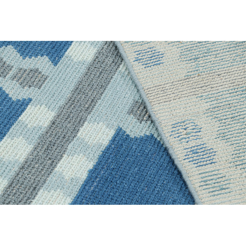 Rug & Kilim’S Scandinavian Rug In Blue And Gray With Geometric Patterns, Rectangle 12' x 15'