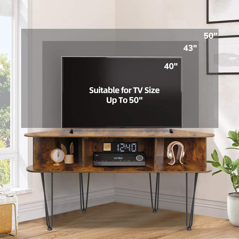 Meuble télé d'angle pour téléviseur de 50 po, Noir / brun