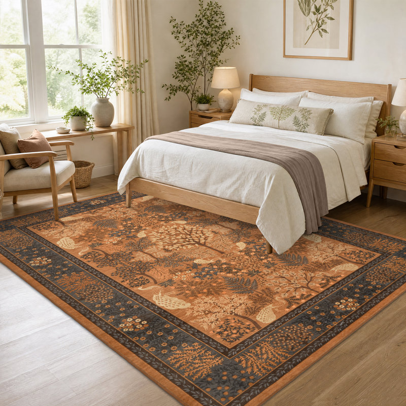 Tapis lavable Peacock Botanical, Orange, Rectangulaire 8 pi x 10 pi