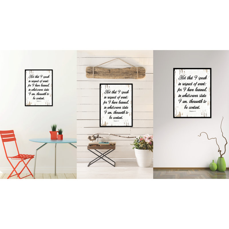 «Not That I Speak in Respect of Want for I Have Learned in Whatsoever State I am, hérite d'être contenu» - Reproduction d'art textuel sur toile encadrée