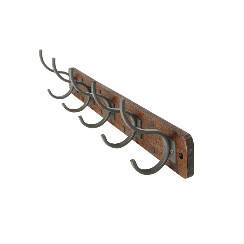 Richmond Industrial Gray Solid Wood 5-Hook Wall Mounted Coat Rack