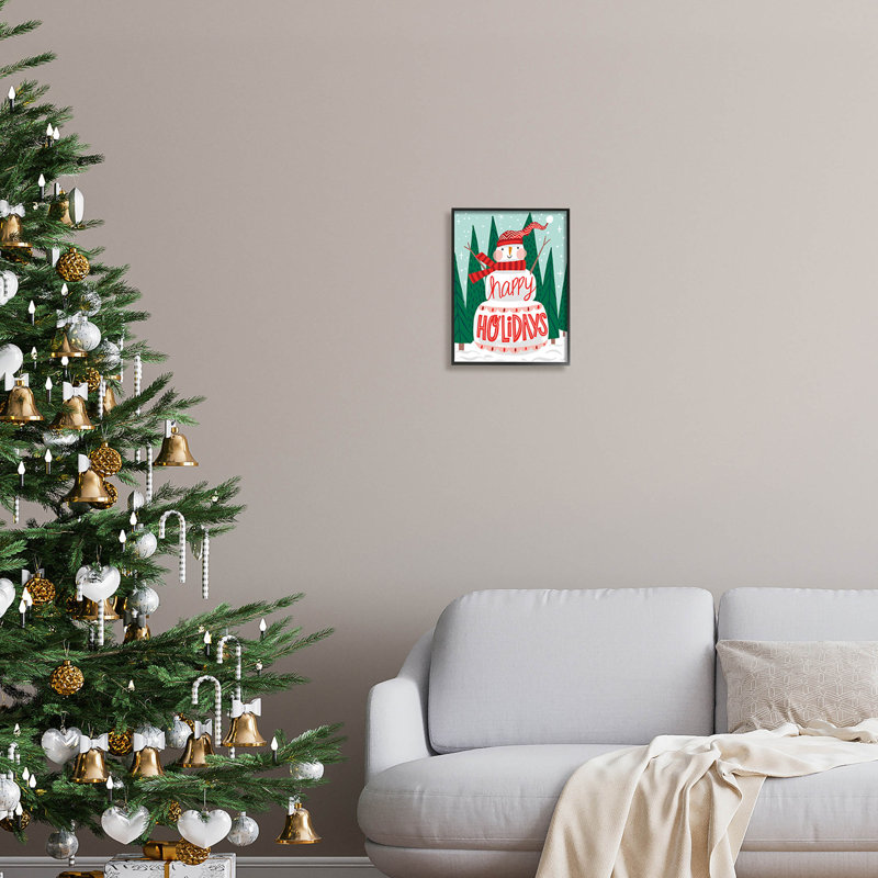 Joyeuses Fêtes, bonhomme de neige et 117, Giclée encadrée noir minuit, H 14 po x l 11 po x P 1,5 po