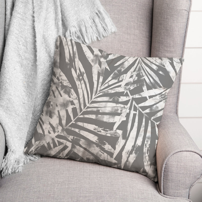 Floral Outdoor Reversible Throw Pillow, 18"H x 18"W, Gray