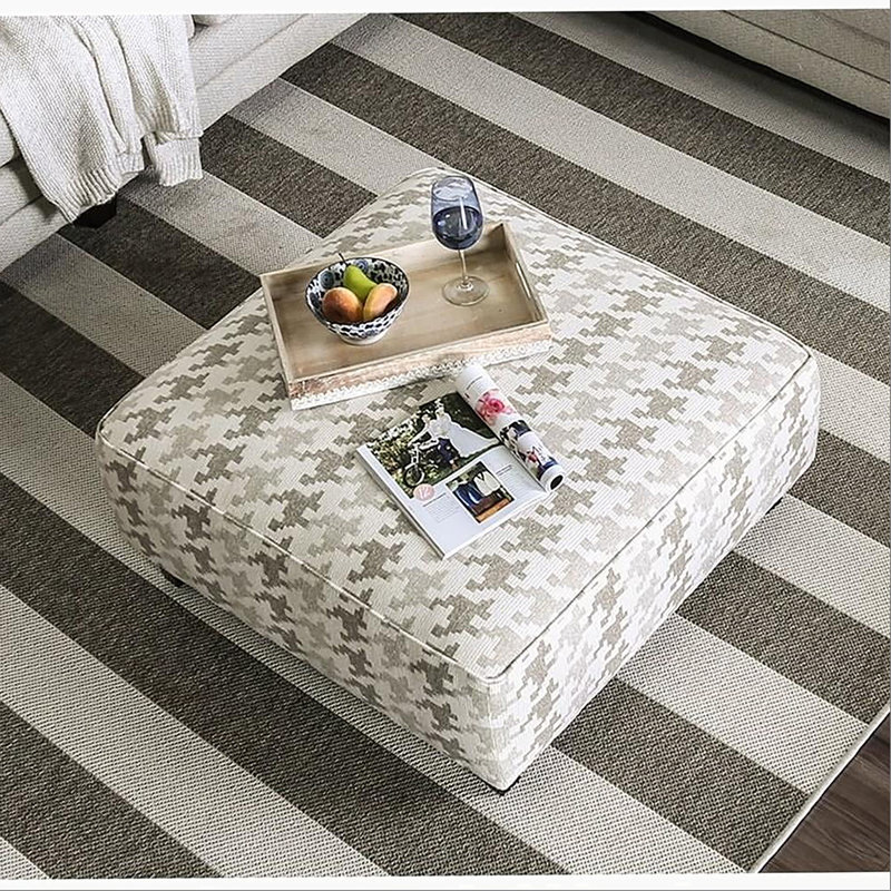 Repose-pieds carré en tissu d'ameublement de style transitionnel gris clair