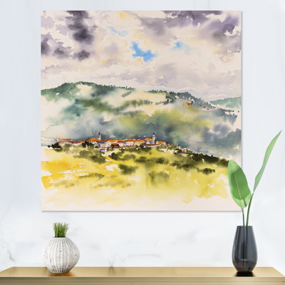 " Vintage Little Mountain Town " Watercolor Painting
