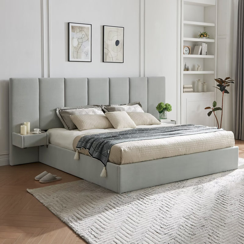 Upholstered Lift Storage Bed Frame with Hotel-Style Headboard, Queen Size & King Size Bed Frame, Sprung  Slats, Velvet Headboard and Drawers, Gas Lift Hydraulic Support, No Box Spring Needed