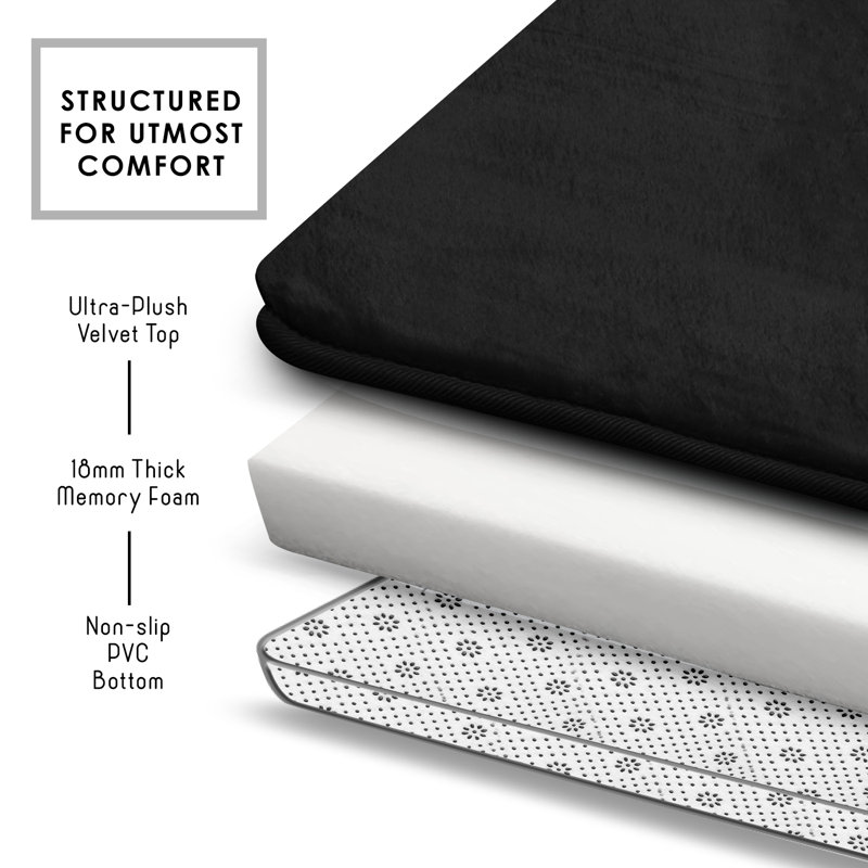 Aighan 3 Piece Ultra Soft and Absorbent Memory Foam Bath Rug Set with Non-Slip Backing, Black