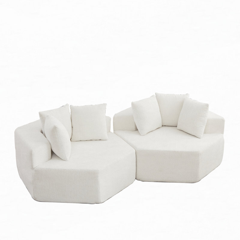 Méridienne simple 54 po modulaire hexagonale avec revêtement en chenille (paquet de 2), L 108 po, Chenille beige