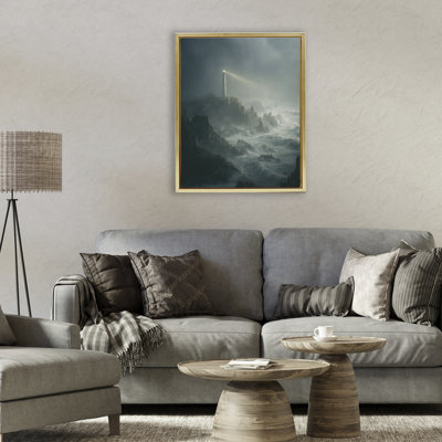 Cadre flottant phare et falaise orageuse, design par Ziwei Li