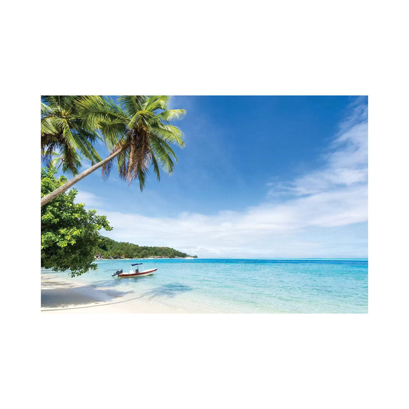Idyllic Beach With Palm Trees And Boat On Bora Bora by Jan Becke - Wrapped Canvas Print, 66.04cm H x 101.6cm W