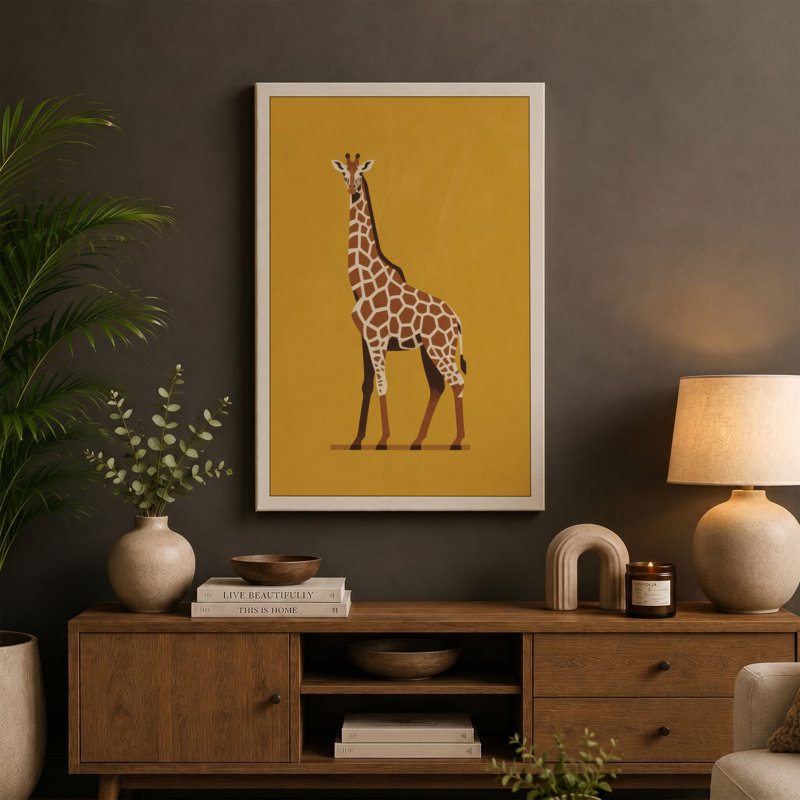 Standing Giraffe Modern - Wrapped Canvas, 36x24 - 91.4 x 61.0 cm, Terracotta Border