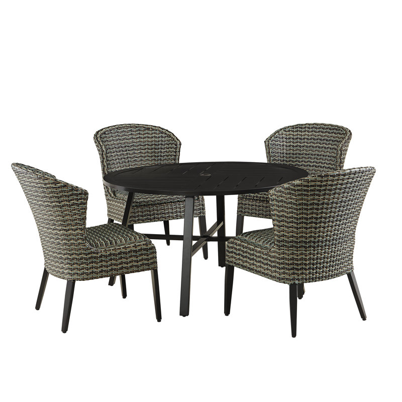 4-Person Dark Brown Aluminum Wicker Outdoor Dining Set