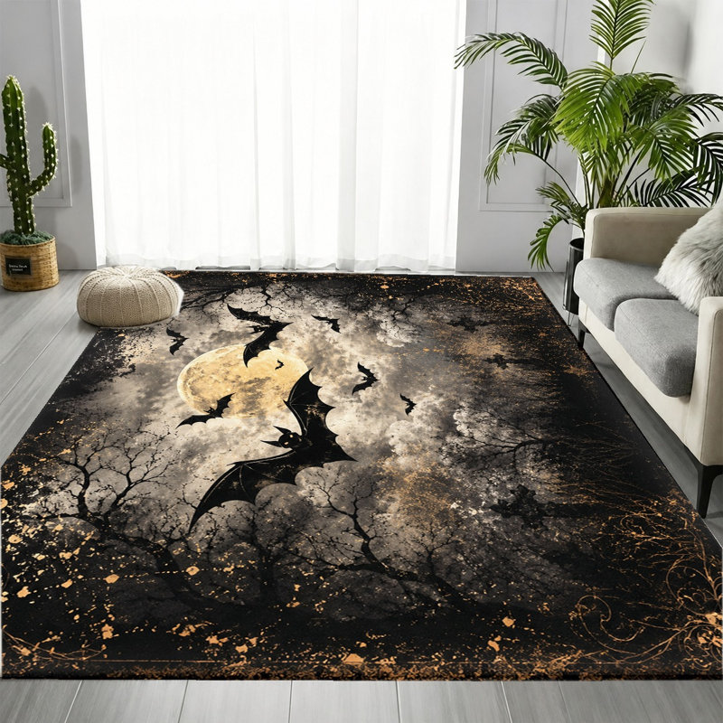 Tapis Spooky Bat Moon Night Halloween, Rectangle 5 pi 3 po x 3 pi 3 po (160 x 100 cm)