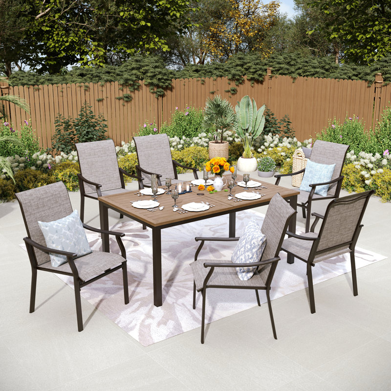 Basima 6 - Person Patio Dining Set with Rectangular Table