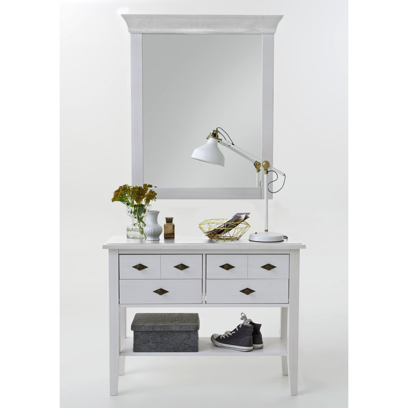 Kelly Wood Wall Mirror, White, 107cm H x 85cm W x 8cm D
