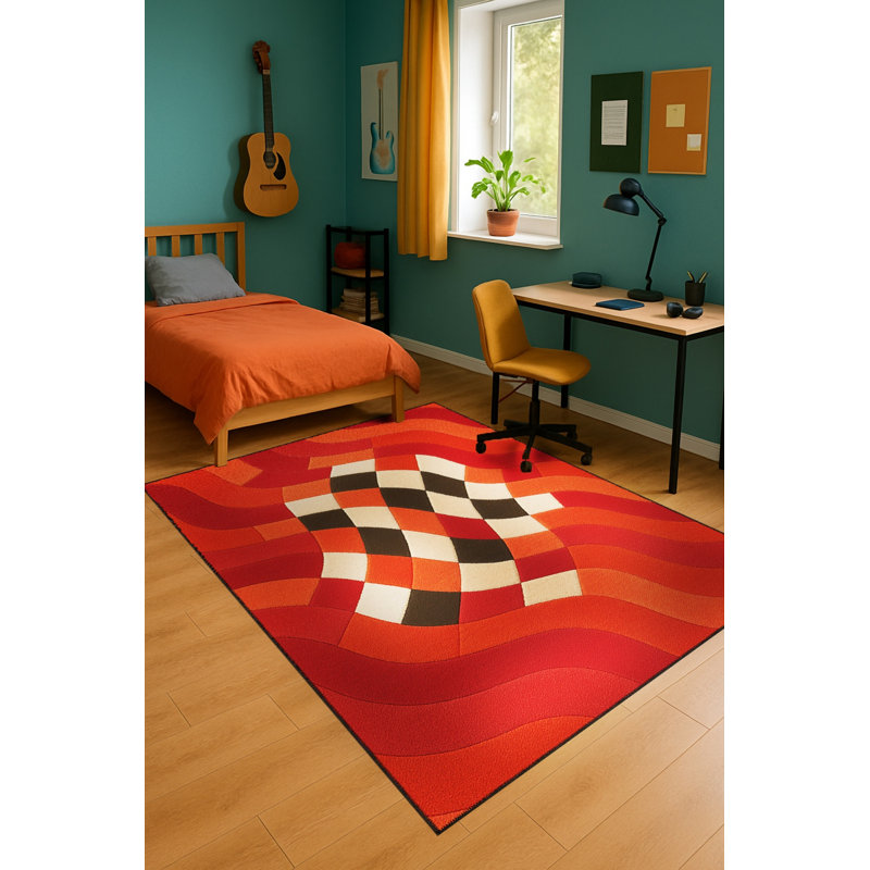 MOSSO Red Floral Washable Woven Backing Area Rug, 2' x 2'11"