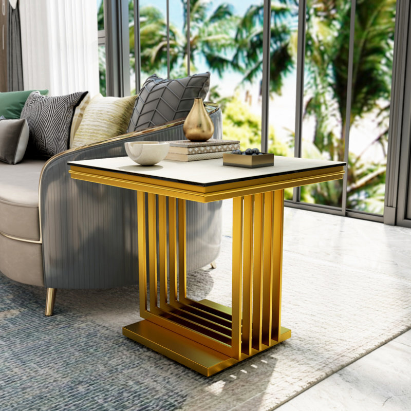 Bredy End Table, Beige, Gold