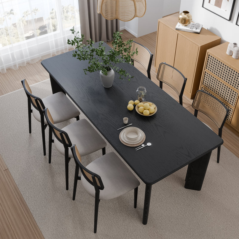 Table de salle à manger en bois 33,5 "x H 30" avec 4 pieds, H 30 po x L 79 po x l 33,5 po, Noir, noir, noir, noir
