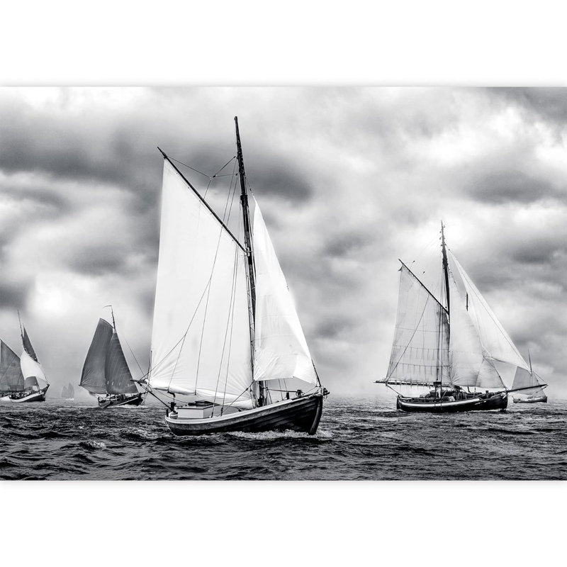 Noir et blanc voilier tempête océan nautique nature photographie papier peint murales, L 100 po x l 144 po