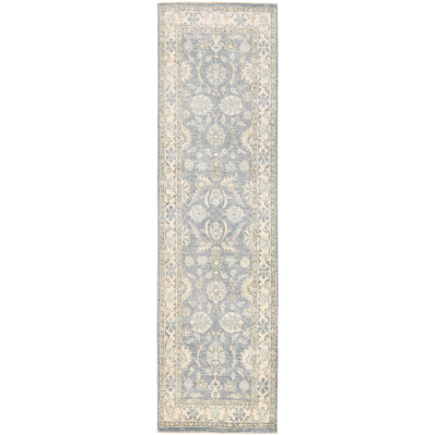 Tapis de laine noué la à la main gris/ivoire 2 pi 7 x 9 pi 1 po one-of-kind Vegetable Dye