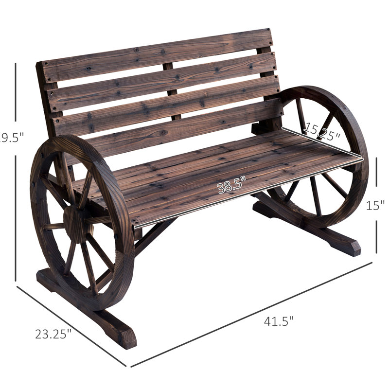 Rustic 41" Wagon Wheel Bench For Porches, , 2 Seat, Solid Fir Wood, Construction Outdoor - Wooden With , , Seat And Wood Construction, Brown