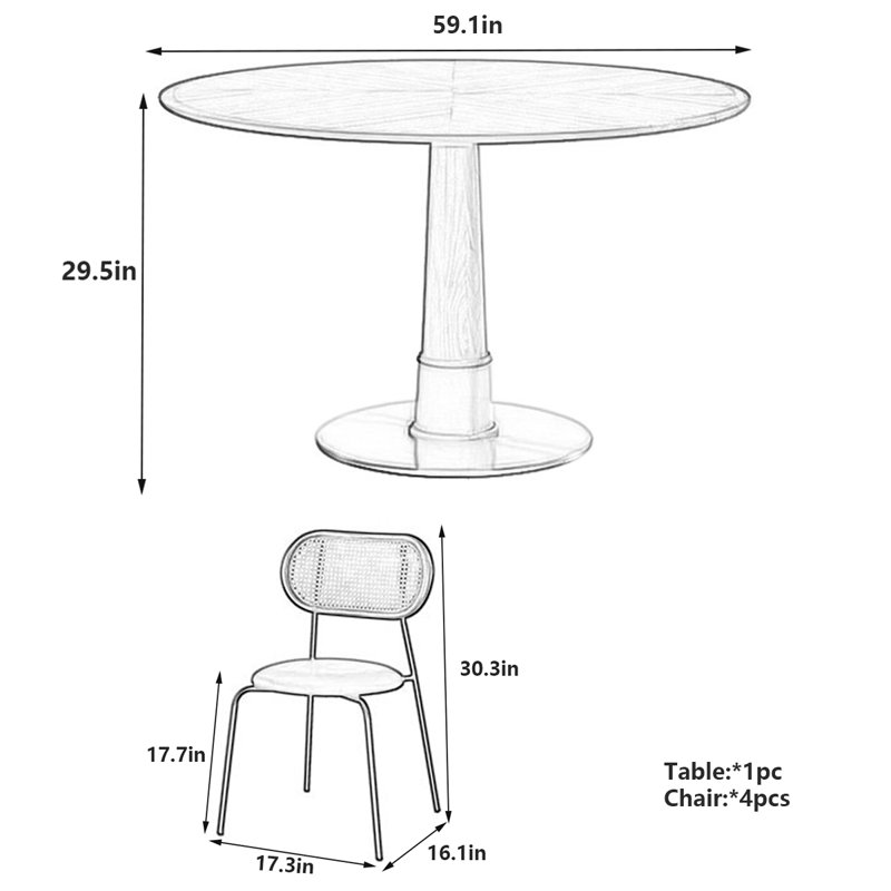 Table de salle à manger Retro, H 29,5 po x l 59,1 po x L 59,1 po