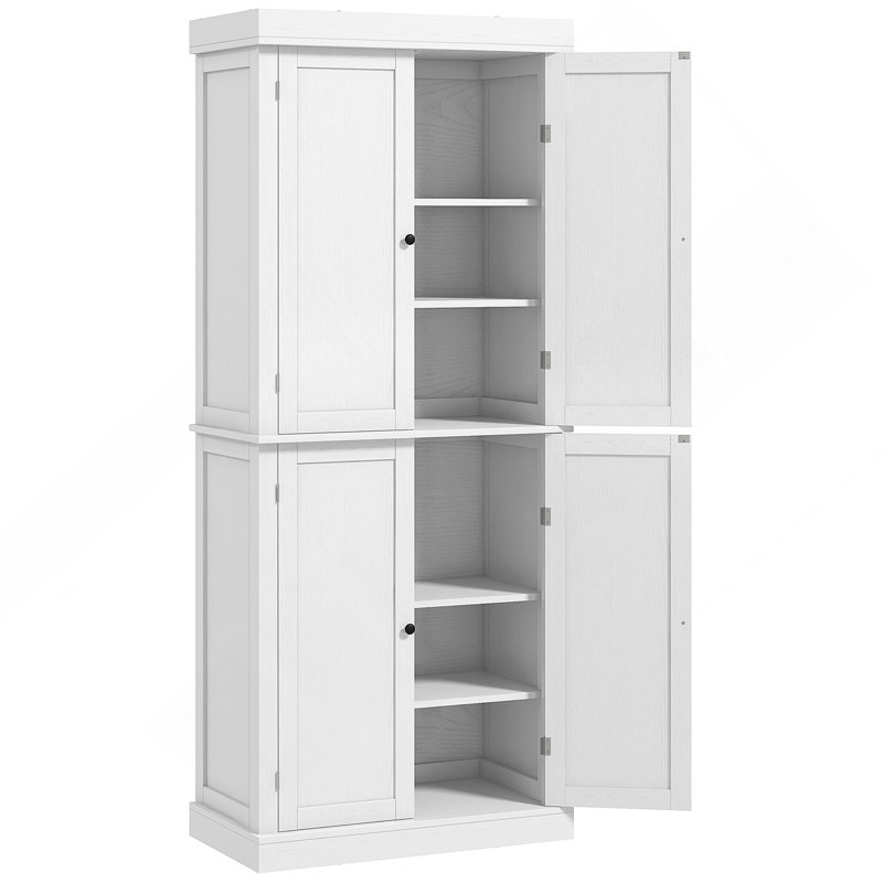72.5" Freestanding Kitchen Pantry Cabinet, Tall Storage Cabinet With 4 Doors And 2 Adjustable Shelves, Off White