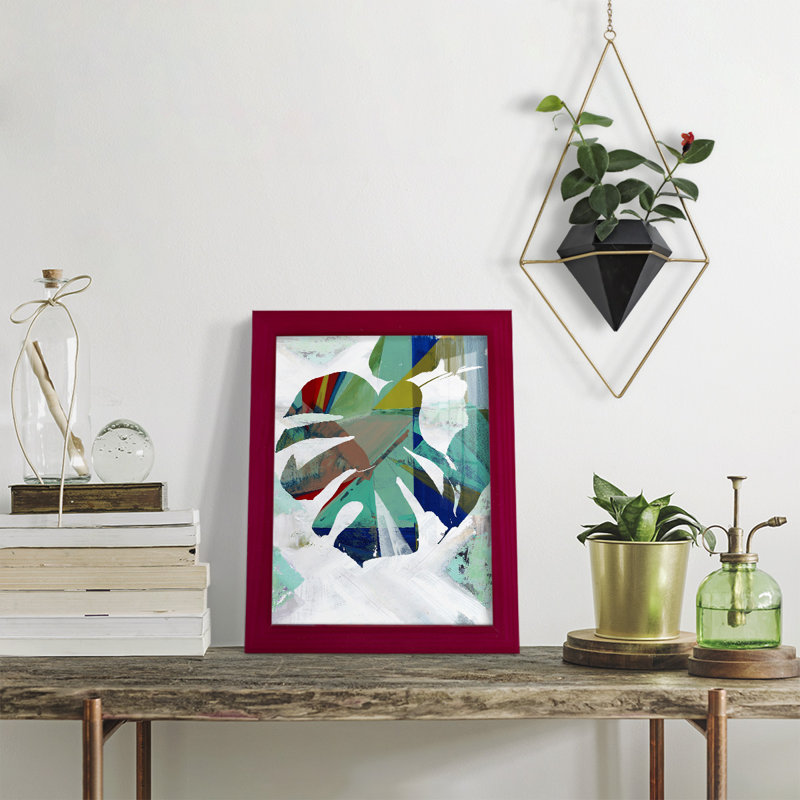 Monstera I - Imprimé, H 11 po x l 9 po x P 1 po, Papier avec cadre rouge