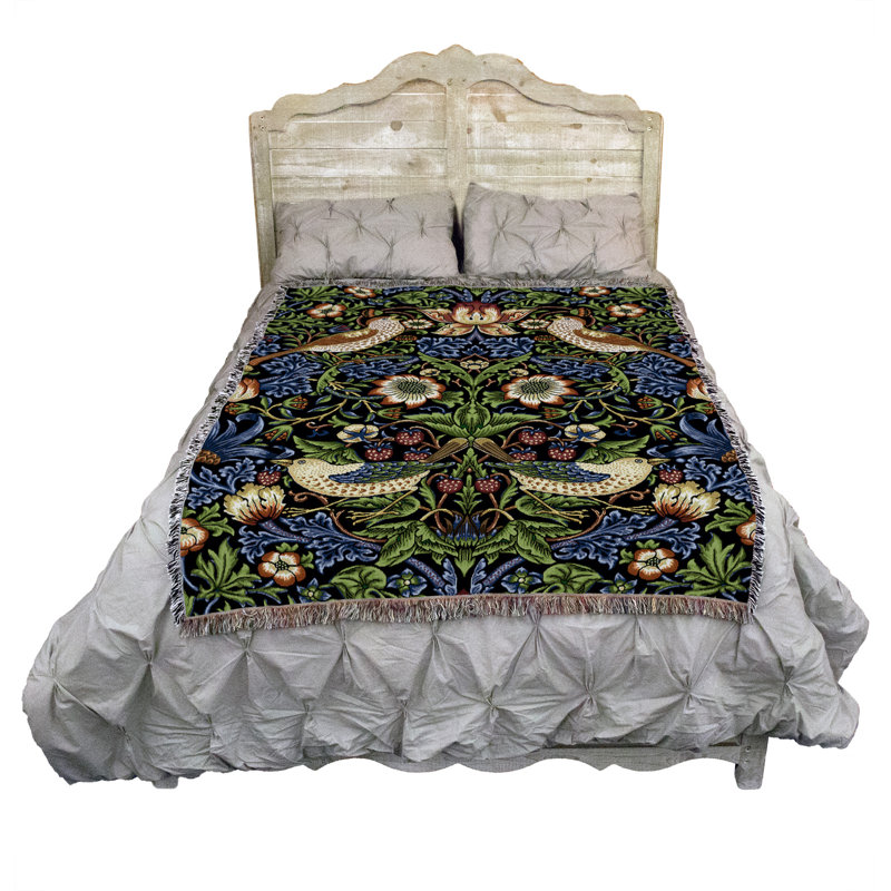 Couverture « Strawberry Thief » de William Morris, par Pure Country Weavers - Artisanat - Tapisserie tissée en coton - Fabriquée aux États-Unis (72 x 54)
