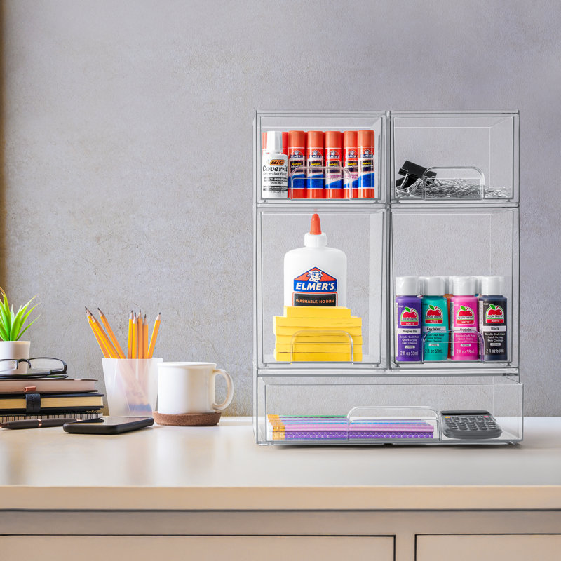 Contenants de rangement en acrylique avec tiroirs coulissants Sorbus - paquet de 5, 3 tailles variées, bacs de rangement empilables transparents pour l'organisation de la salle de bain - Boîte de rangement pour maquillage