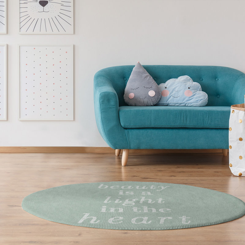 Tapis en poly-chenille à citation manuscrite beauté, Rond 5 pi
