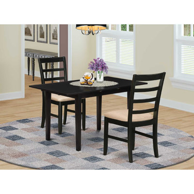 3-Piece Black Finish Rectangular Solid Wood Top With Butterfly Leaf Dining Table Set