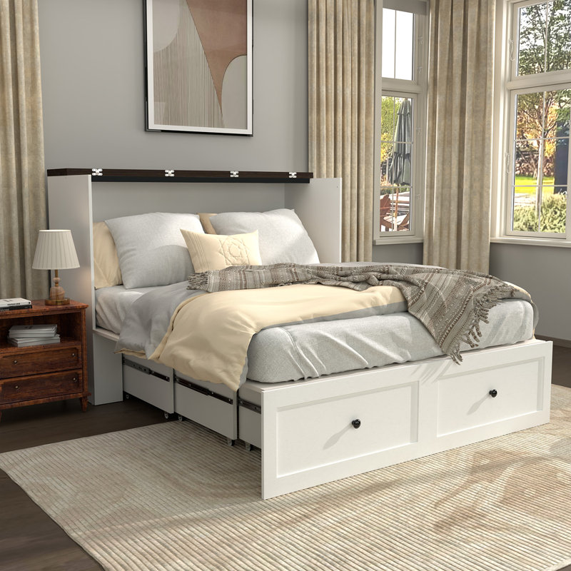 Farmhouse Murphy Bed Cabinet With Storage Drawer, USB Charging Station & Fold-Out Design, Full