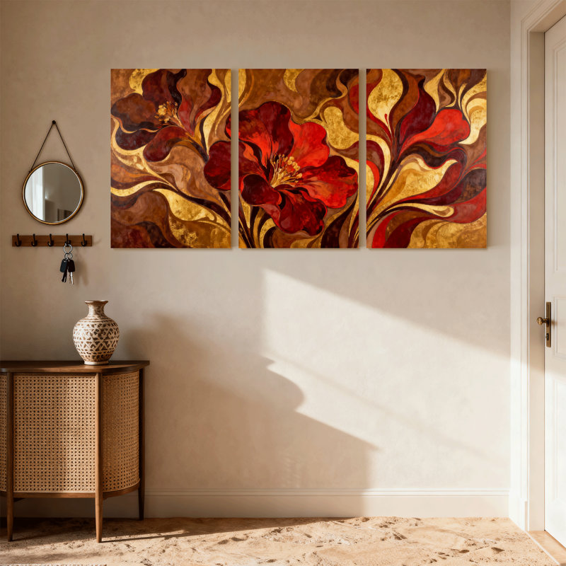 Plantes et fleurs, ensemble de 3 reproductions d'art sur toile, H 18 po x l 36 po