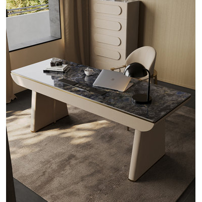Sintered Stone Top Desk with Microfiber Leather Wrap