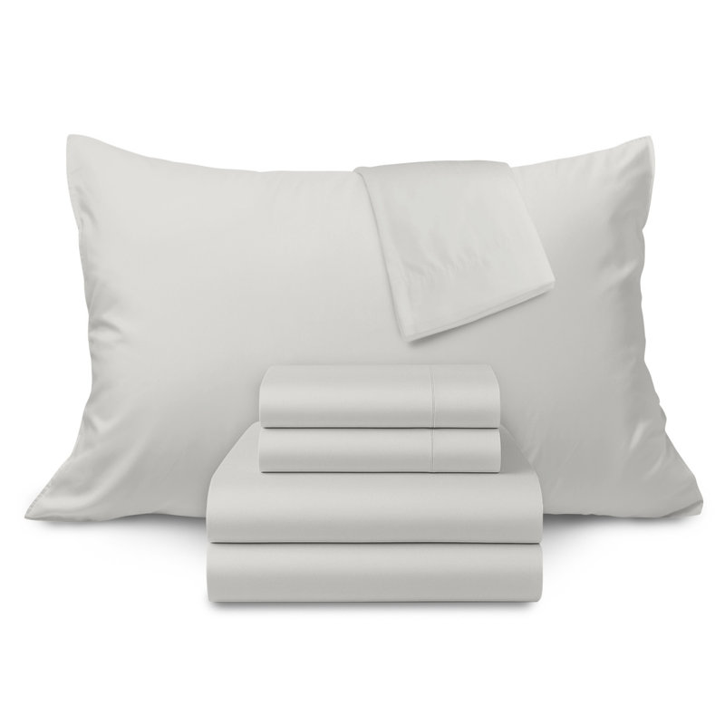 100% Cotton Sateen Luxurious 1200 Thread Count 4-Piece Sheet Set, King, Platinum