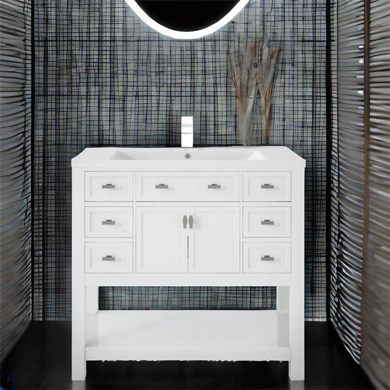 Meuble-lavabo sur pied simple 36 po avec plateau en résine Monigue, Noir